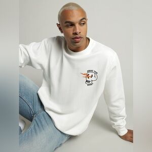 Nudie Jeans White Crewneck Sweater with Small Graphic